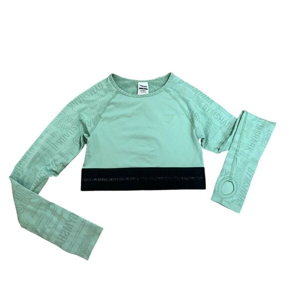 Gymshark Sage Green Vision Activewear Long Sleeve Crop Top Women’s Sz Small NWT - Picture 1 of 8